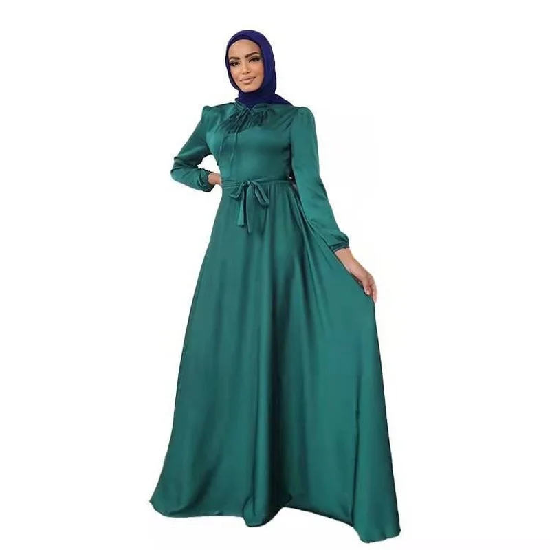 Ramadan Solid Color Maxi Dress Elegant New Soft Satin Robe Ropa De Mujer Envio Gratis Muslim Dubai Abaya Woman  Caftan Marocain