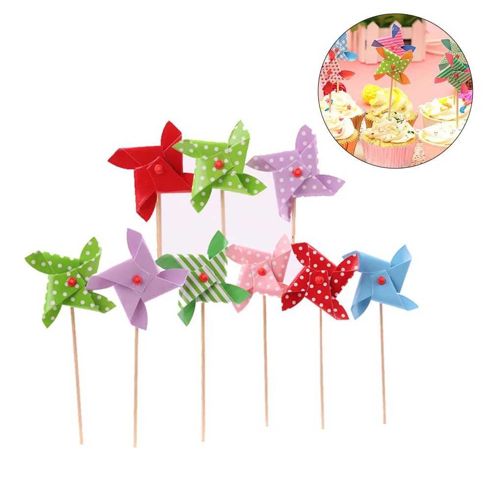 

Pinwheel Picks Cake Windmill Cupcake Topper Mini Toy Pinwheels Rainbow Wind Stakes Decor Toothpicks Pick Wedding Toppers