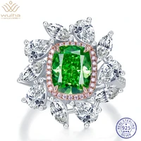 wuiha 925 sterling silver crushed ice radiant cut 5ct tsavorite simulated moissanite cocktail ring for women gift drop shipping