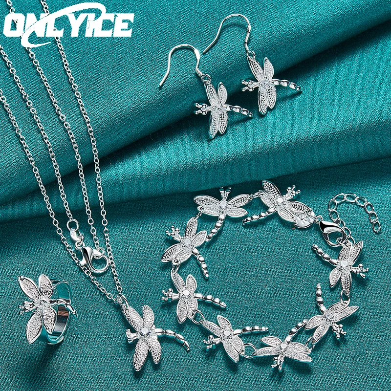 

New 925 Sterling Silver Jewelry Set For Women Dragonfly Necklaces Bracelet Earrings Ring Charm Fashion Party Wedding Gifts