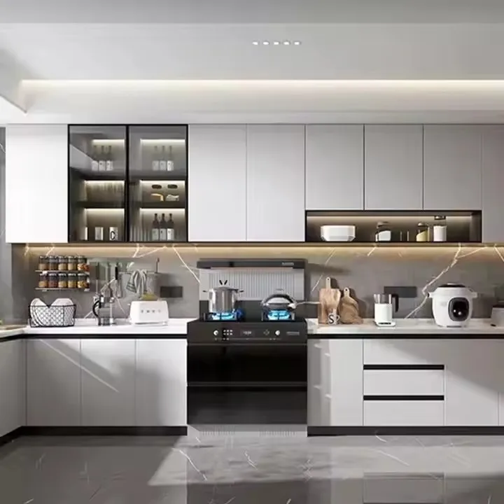 Фото Поставщик кухонного шкафа 2025, модульный МДФ, современный дизайн, деревянная мебель, кухонный шкаф №4
