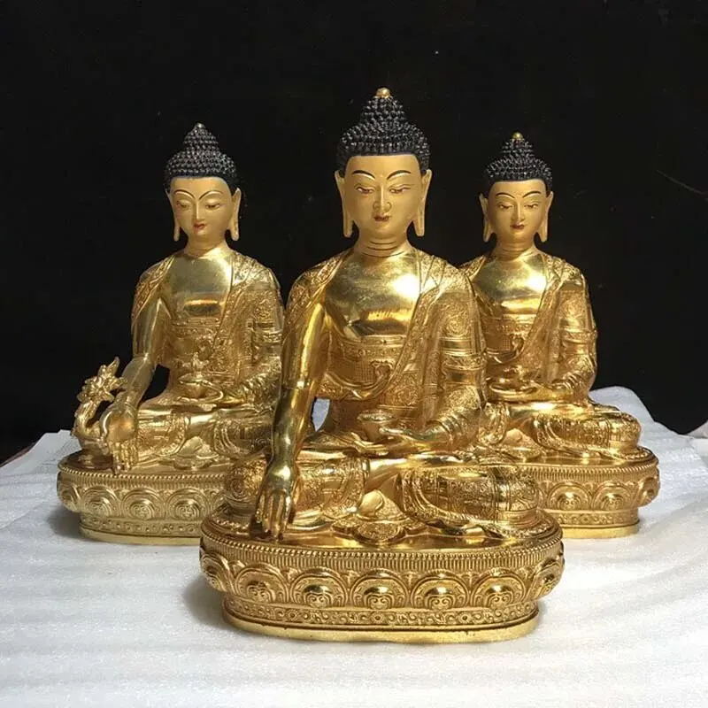 

3P # Шакьямуни Амитабха медицина Phra Sompo SAN BAO Будда тибетская стандартная буддизм эффективная защита медная позолота