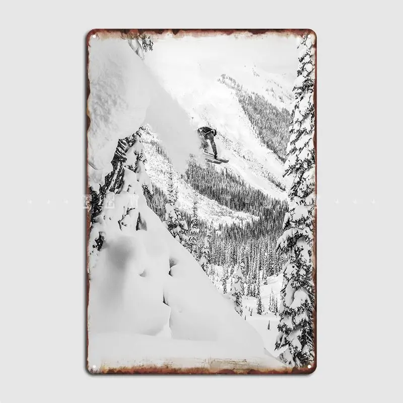 

Skier Going Off Cliff Metal Plaque Poster Wall Pub Pub Garage Wall Decor Decoration Tin Sign Poster