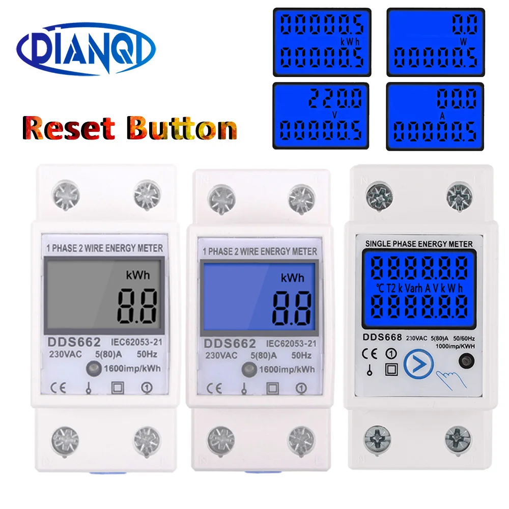 

Кнопка потребления, одноэнергосберегающая, стандартная мощность, сброс, ваттметр, фазный электрический дисплей с кВтч, электрический, цифр...