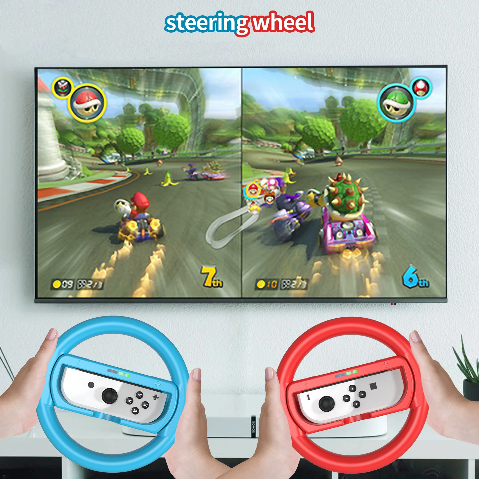 

For Nintendo Switch Oled Console Game Racing Steering Wheel + Two Detachable Grips For Switch/Switch Oled