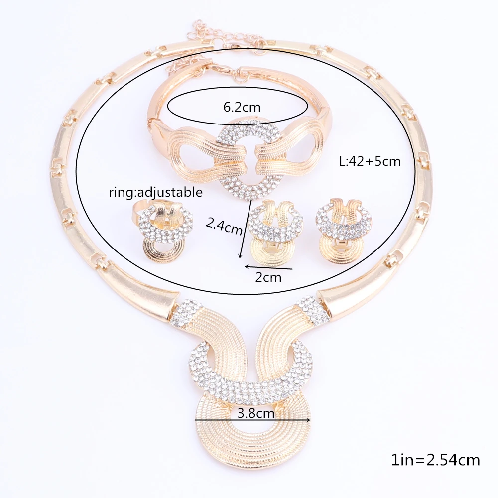 Fashion Wedding Dubai Africa Nigeria African Jewelry Set Gold-color Crystal Necklace Earrings Romantic Women Bridal Sets | Украшения и