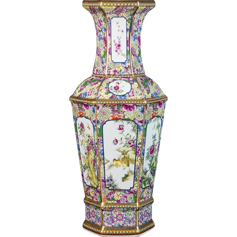 

Traditional Chinese Antique Enamel Flowers Hexagonal VaseCeramic Big Floor Vase 55cm Height Large Porcelain Decoration Vase