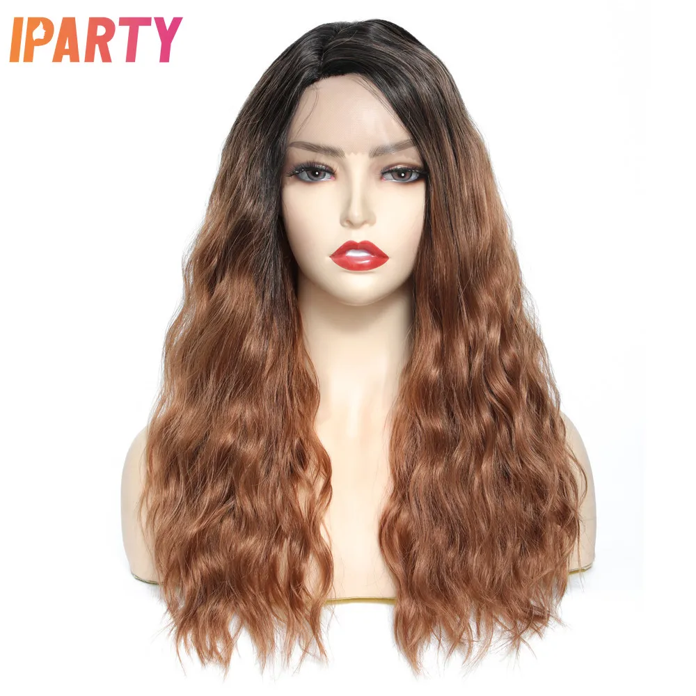 

Iparty Synthetic Lace Water Wavy 22 Inches Side Part Ombre Brown Wigs For Women Heat Resistant Fibers Multi Color Optional Daily