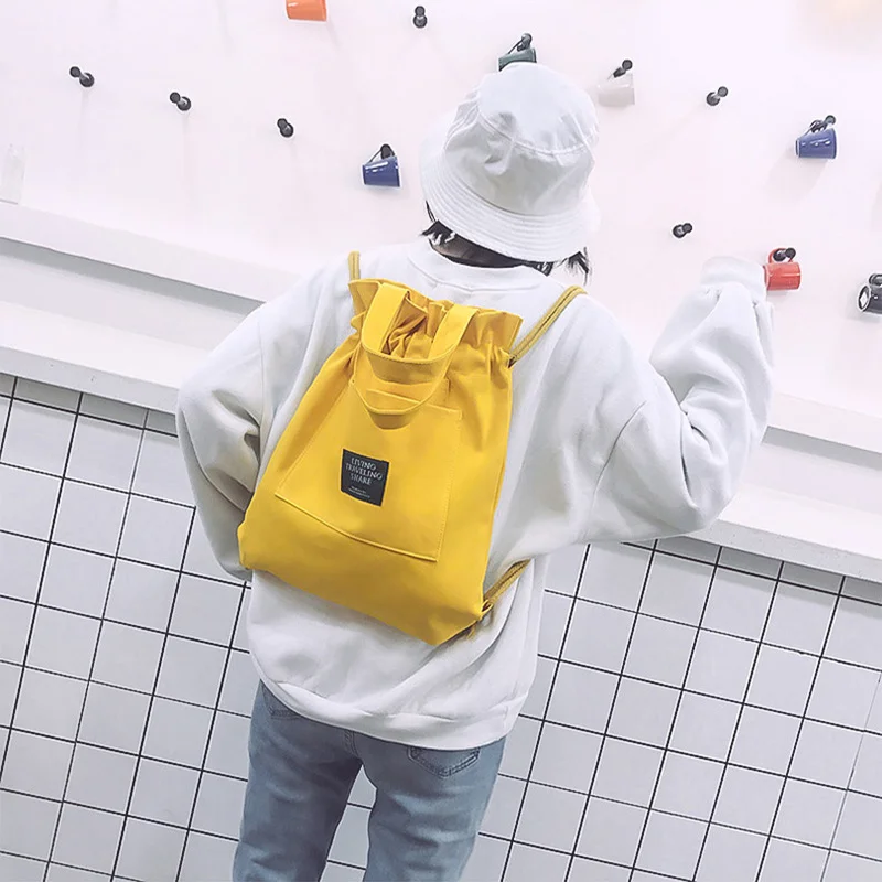 

Canvas Backpack Female Student Carrying Bag Creative Drawstring Multipurpose Shoulder Bag Travel Handbag Schoolbags for Girls