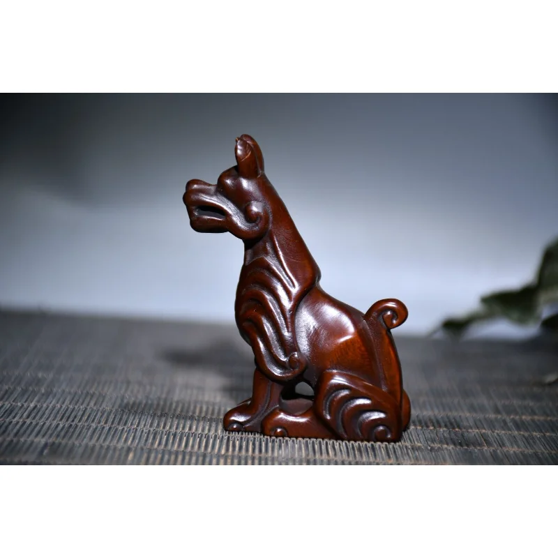 

2.8" Chinese Box-wood Hand Engraving Lovable Animal 12 Zodiac Dog Statue Craft Gift Decoration Home Decore