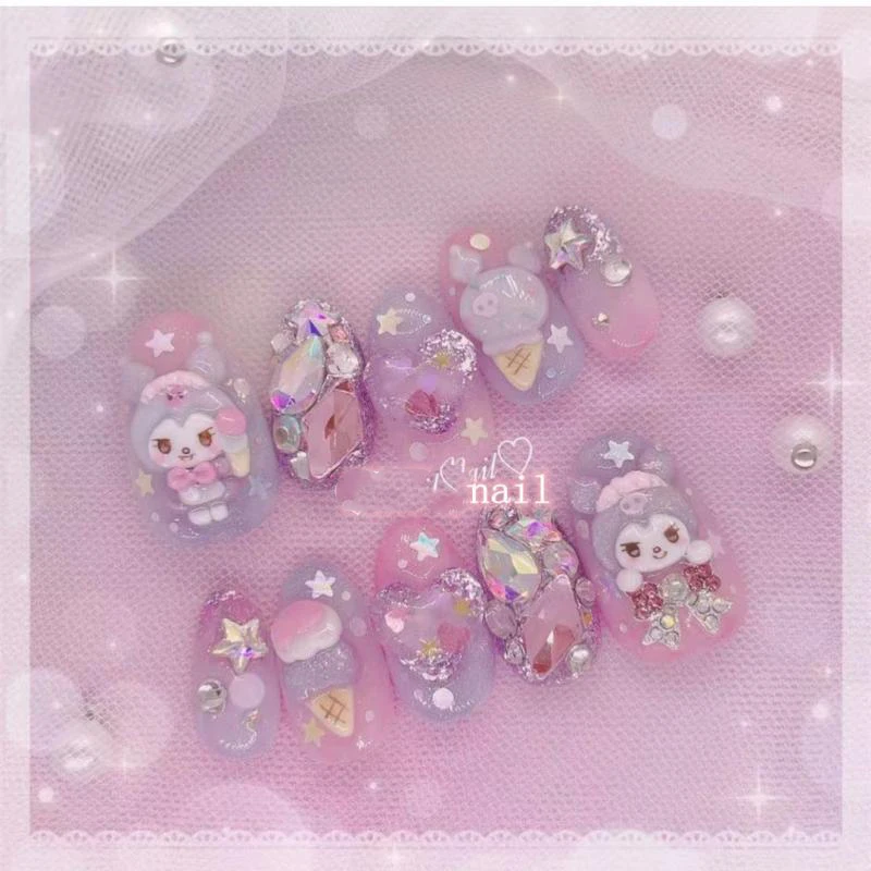 

Новый Diy Sanrioed Kuromi мультфильм кавайный японский стиль сверление Love трехмерный съемный патч для ногтей ручной работы