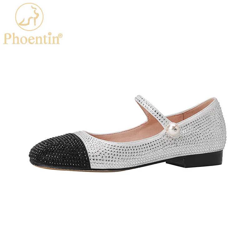 

Phoentin Woman Dress Shoes Low Heeled Mary Janes Pearl 2022 Spring Bling Mixed Colors Women Heels Round Toe Cross Strap FT1858