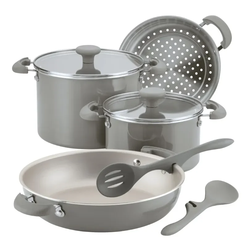

8-Piece Get Cooking! Stackable Nonstick Cookware Set, Gray
