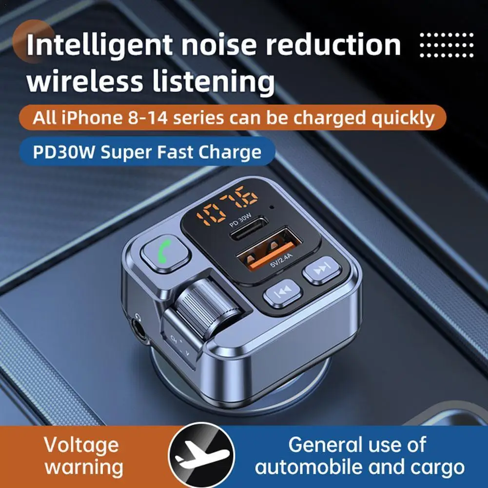 

New FM Transmitter Handsfree Car Bluetooth 5.1 MP3 Player Charge Car Car Modulator Aux PD30W Quick FM Stereo Adapter Blueto K4X0