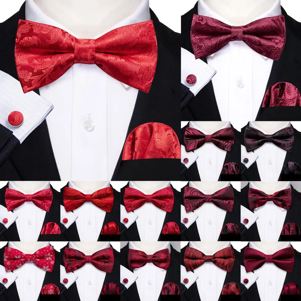 Мужской красный темно-бордовый шелковый галстук-бабочка Barry.Wang жаккардовый с