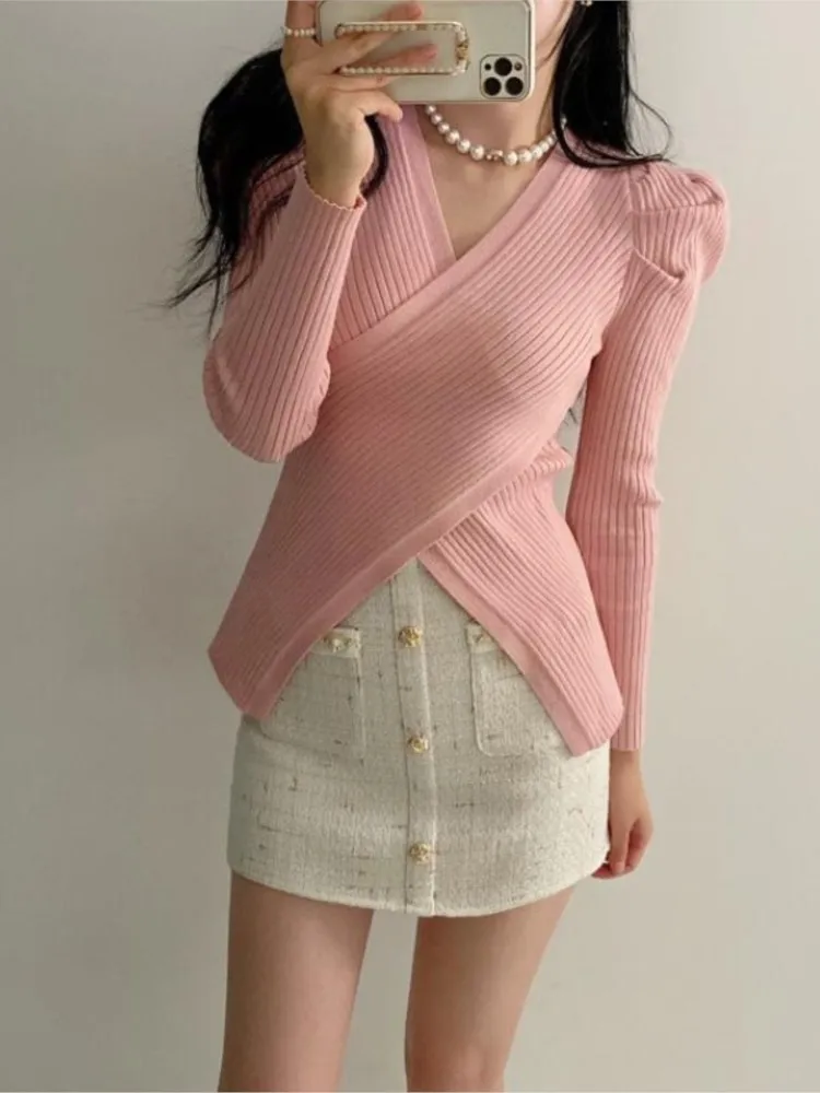 

Knitted Autumn Pullover Sweater Women Puff Long Sleeve Bodycon Ladies Sweaters Tops Fashion Sexy Woman Sweater 2023