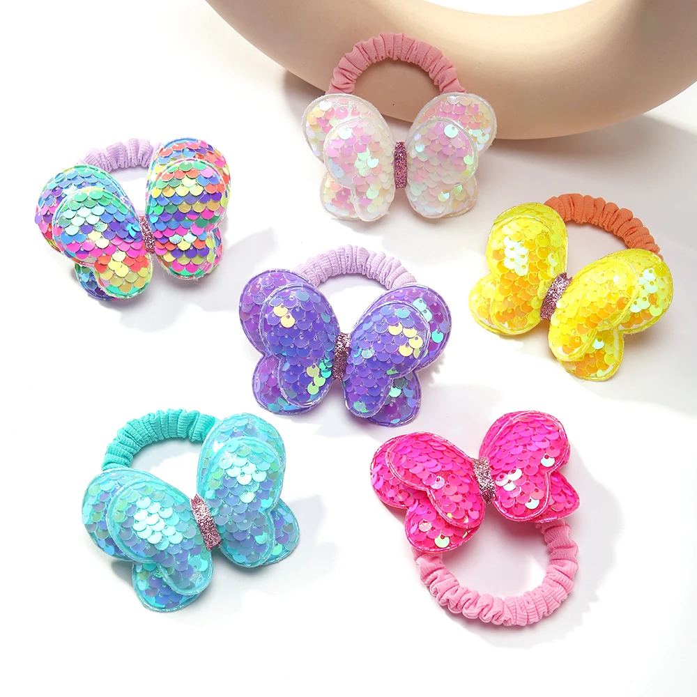 

1PC New Cute Sequin Butterfly Girls Kids Ponytail Elastic Hair Bands Children Hair Ties Princess Hair Accessories Baby Headwear