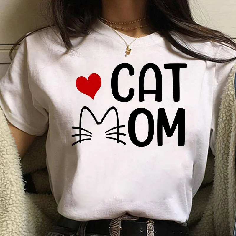 

New Fashion Women T Shirt Cat Mom Print T-shirt Harajuku Graphic Tee Shirt Female Cute Tops Cat Lover T-shirt White Tee Clothing