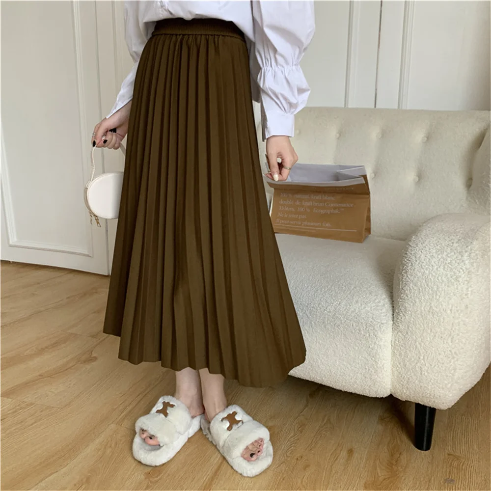 

Hzirip Streetwear Solid Skirts Women Pleated New High Waist Work Wear Autumn Slim Office Lady Fashion Loose Chic Casual Daily