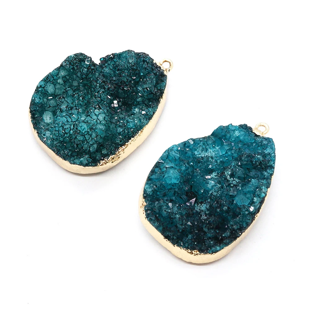 

Natural Druzy Stone Pendants Gold-plated Edge Blue Drusy Mineral Specimen Crystal Jewelry Making Necklace Geode Rough Gem Charms