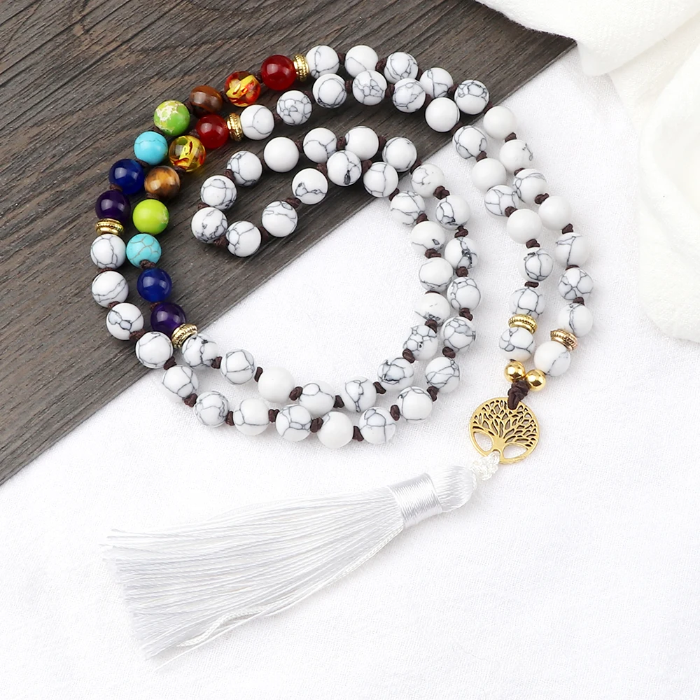 

Ожерелье с подвеской из натурального белого фарфора, 8 мм, новые тибетские Молитвенные чакры, браслеты для женщин, лечебные ювелирные издели...
