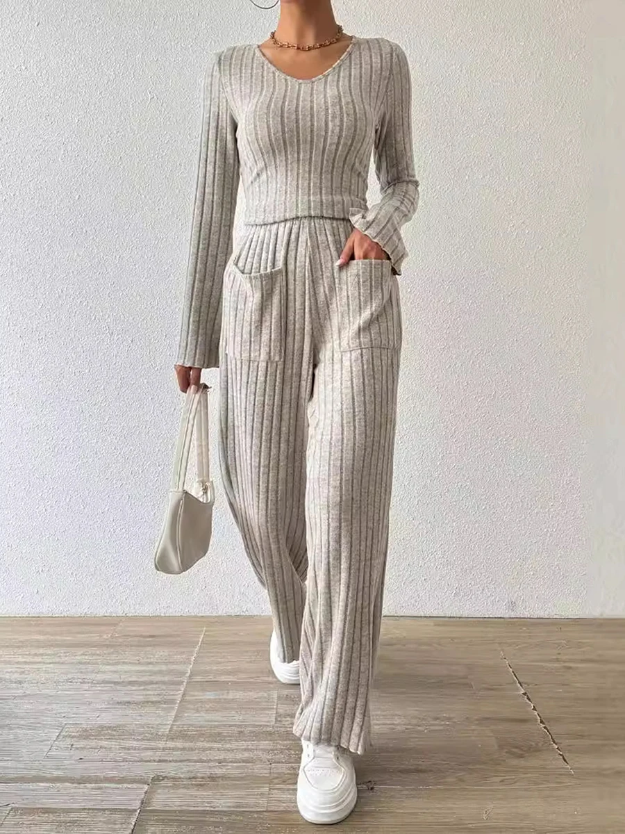 Женские вязаные повседневные наряды осенние однотонные топы в рубчик с