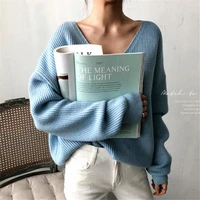 korean v neck loose solid 2021 autumn sweater spring women warm thick pullover office lady all match knitwear bottoming sweater