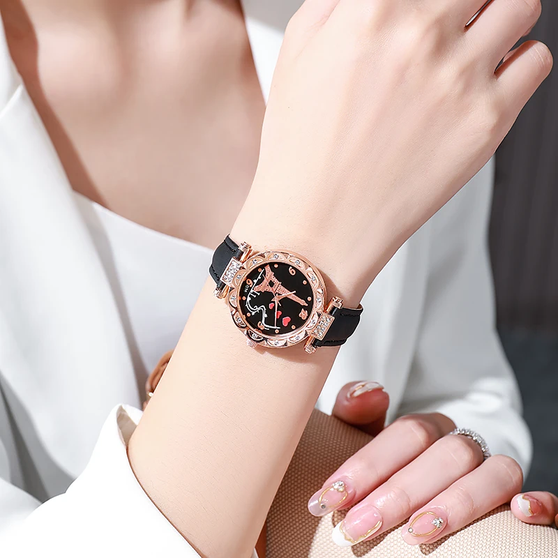 Новые женские часы Стразы love tower из абразивной кожи с женским подарком оптом