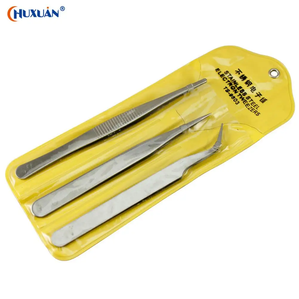 

New 3pcs Repair Precision Assembly Set Tool Stainless Steel Electronic Tweezers For Home Hospital Repair Store