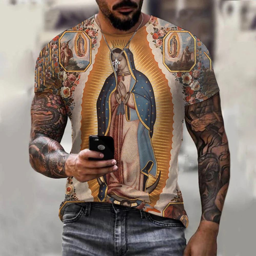 

Our Lady Of Guadalupe Virgin Mary The Madonna Religious Graphic T-Shirt Hip Hop Casual Short Sleeve O-Neck Unisex T Shirt Top