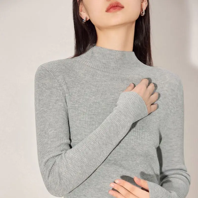 

Женский вязаный свитер с высоким воротником, однотонный Повседневный облегающий пуловер в Корейском стиле, базовый винтажный джемпер, V480, для осени и зимы