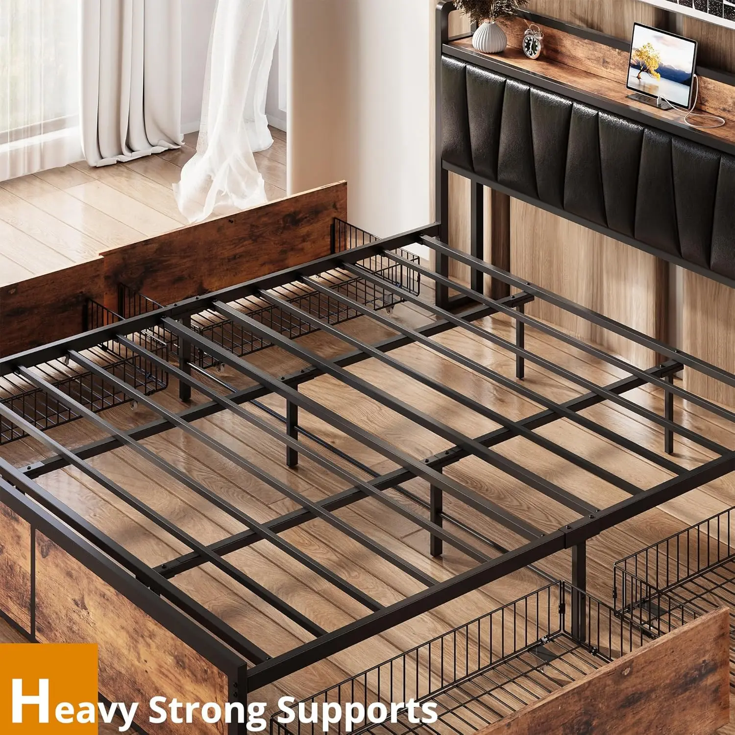 Каркас кровати LIKIMIO King с 4 ящиками для хранения вещей кровать-платформа