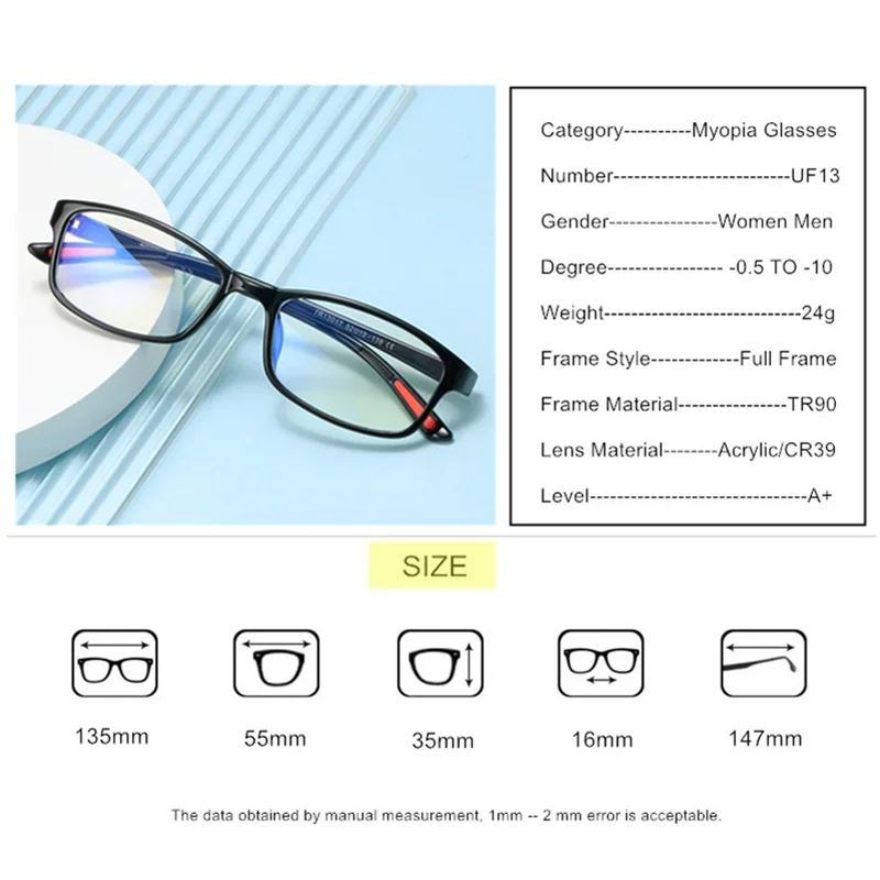 Очки для близорукости по рецепту на заказ от -0 5 до -10 женщин и мужчин TR90 оправа с