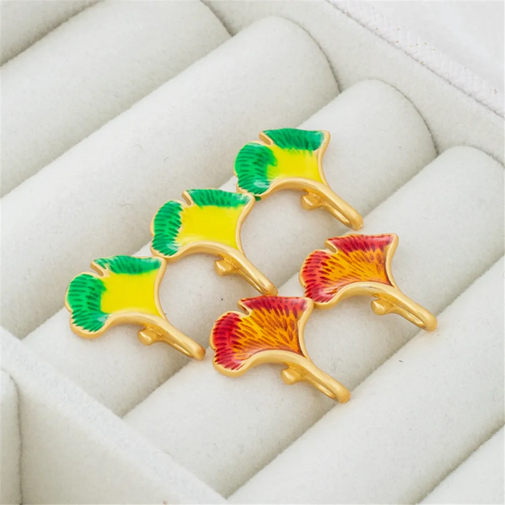 

18k copper covered gold drip oil apricot leaf pendant 13*16mm pendant bracelet necklace diy jewelry accessories charm
