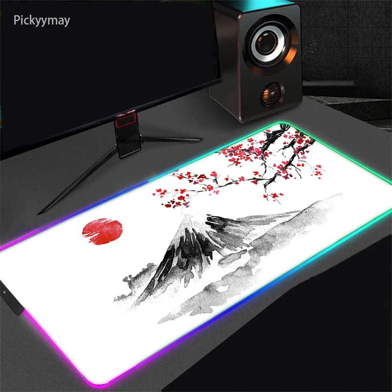 

Японский художественный коврик для мыши, большой RGB коврик для мыши, Офисные аксессуары, резиновый Настольный коврик, светодиодсветильник к...