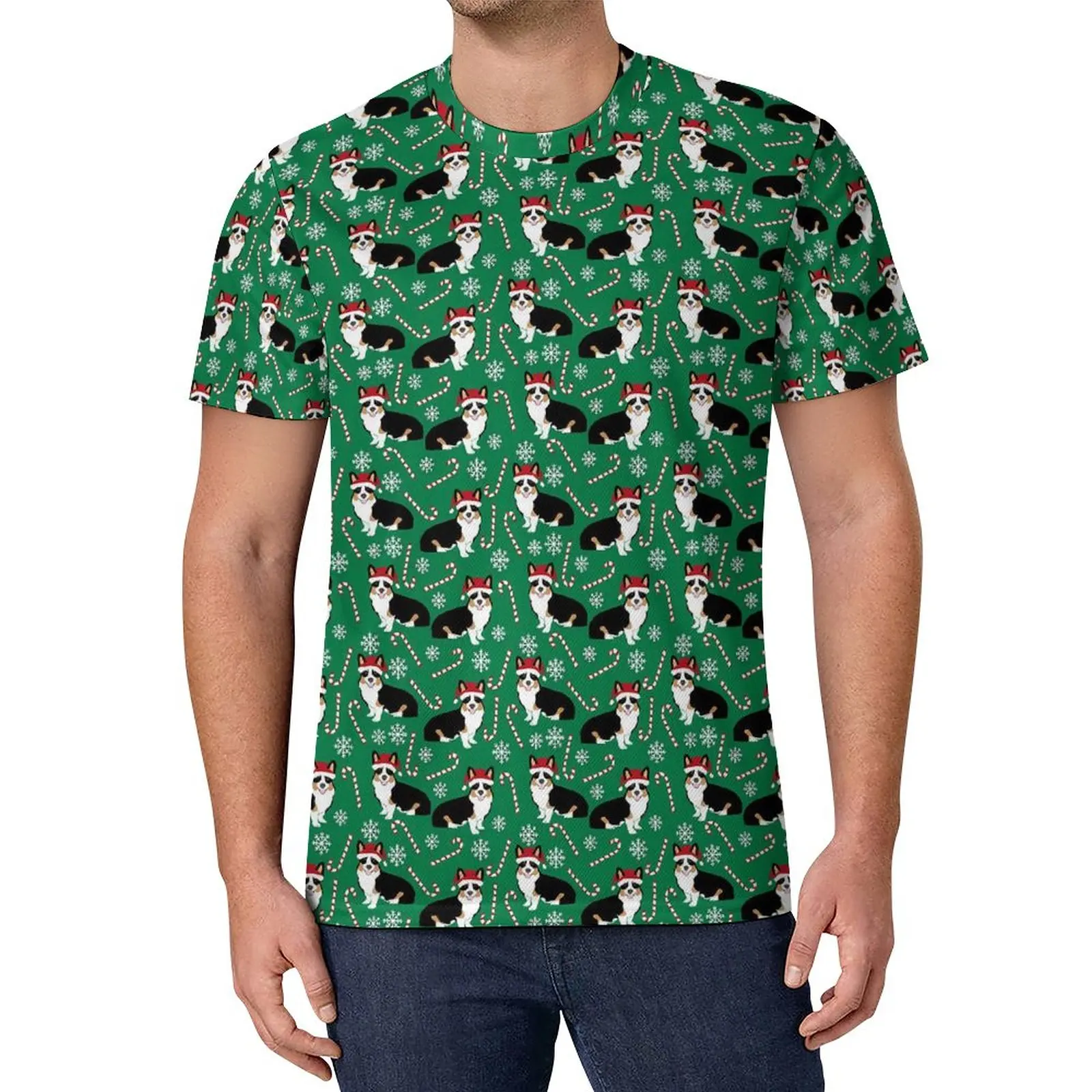 

Рождественская футболка Corgi, милые Ретро футболки с принтом животных, Милая футболка, летние топы с коротким рукавом и узором
