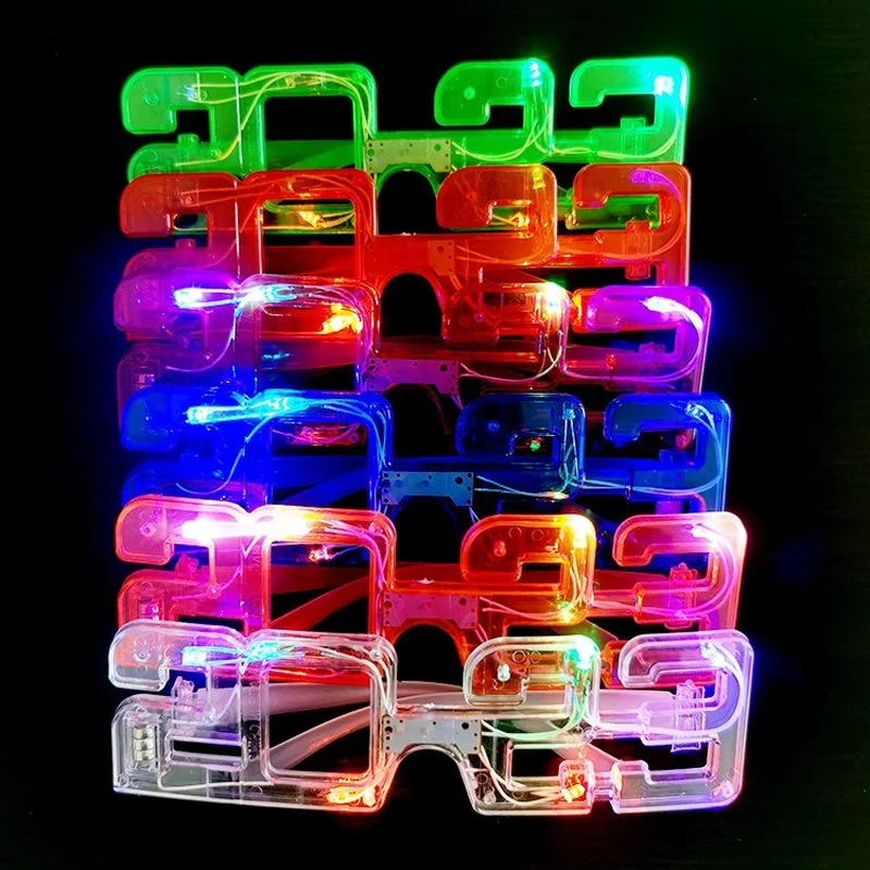 20pcs Christmas 2023 New Year Light Up Glasses Glow in Dark Party Supplies for Kids Adult Rave Eyeglasses Neon Toy