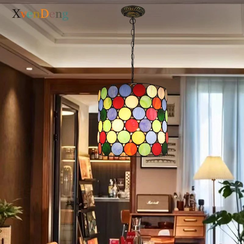 Витражные подвесные светильники Тиффани винтажные в средиземноморском стиле