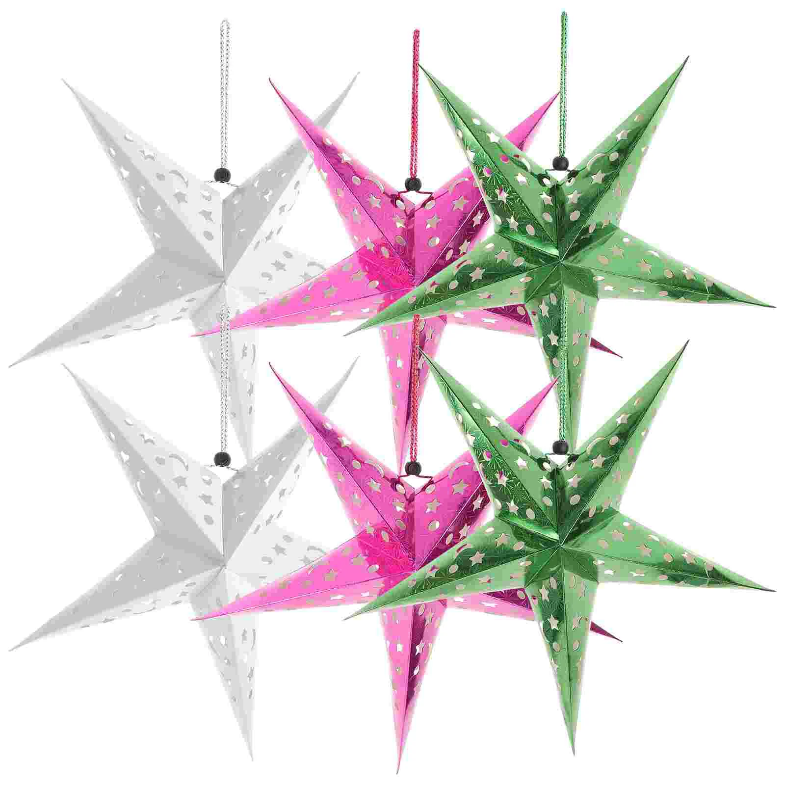 

6 Pcs Ceiling Paper Star Decorative Lampshade Pendant Christmas Foldable Lantern