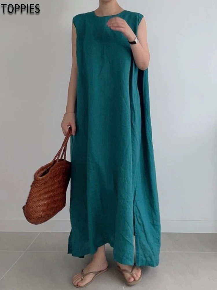 

Toppies dress Ultra-loose tank top long split dress over-the-knee maxi dress