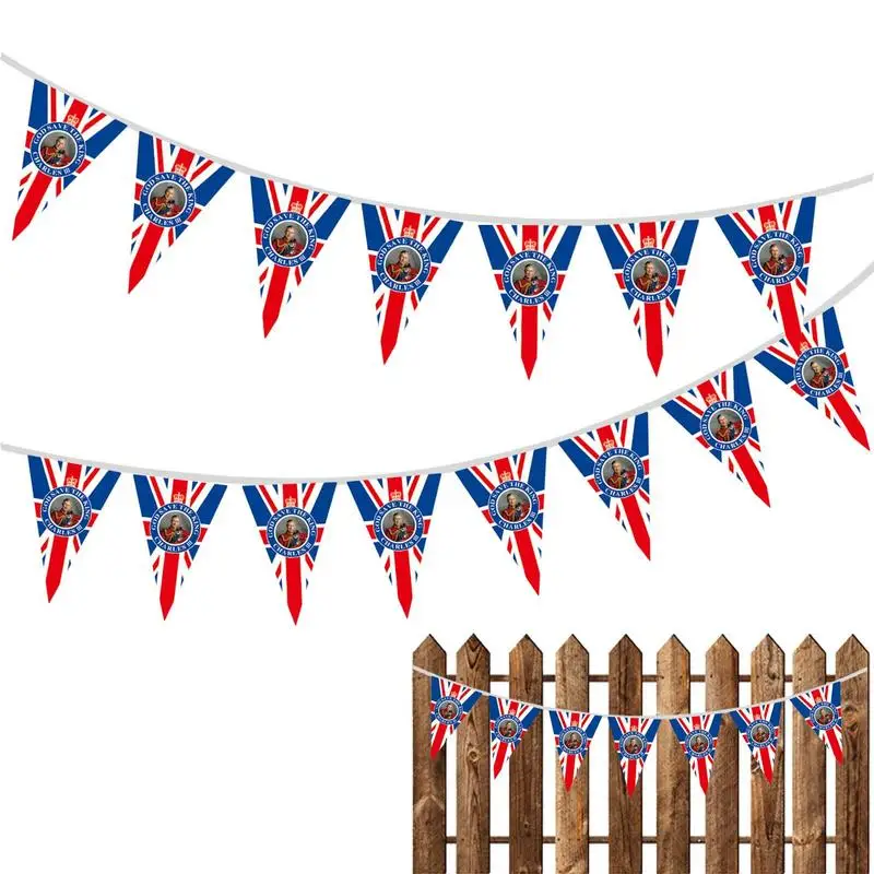 

King Charles String Triangle Flag 15Pcs England Triangle Garlands British Pennants 4.5M Royal Events Party Decorations For His