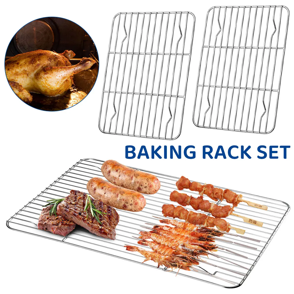 

2Pcs Baking Rack Cooling Rack Stainless Steel Metal Roasting Cooking Rack Heat Resistant Grill Rack Small Wire Rack Sturdy Grid