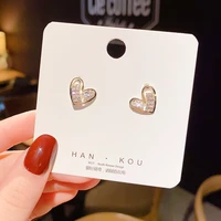 premium shiny heart earrings classic jewelry earrings asymmetric zircon gem stud earrings for women luxury gold jewerly earring