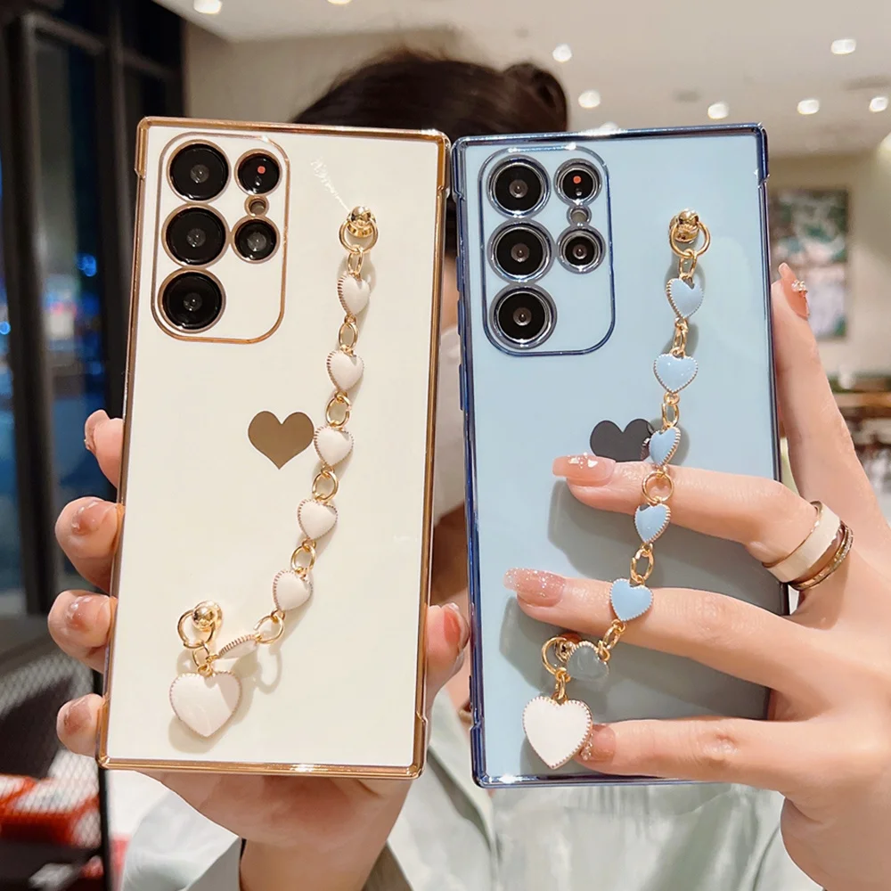 Женский чехол цепочка в форме сердца мягкая и ударопрочная конфетного цвета