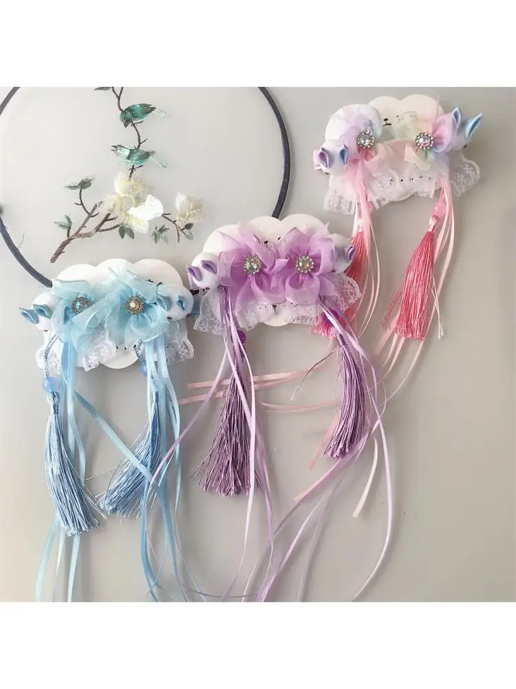 

WYINYA fabric flower hairpin cute children rabbit price antique tassel streamer hairpin clothing accessories