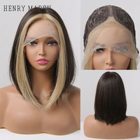 henry margu short bob lace front wigs for black women brazilian highlight blonde straight lace synthetic hair wig 131 t part