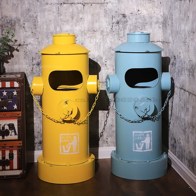 Industrial Style Fire Hydrant Trash Can Retro Distressed Iron Storage Bucket Creative Oil Barrel Floor Decoration Home Decor