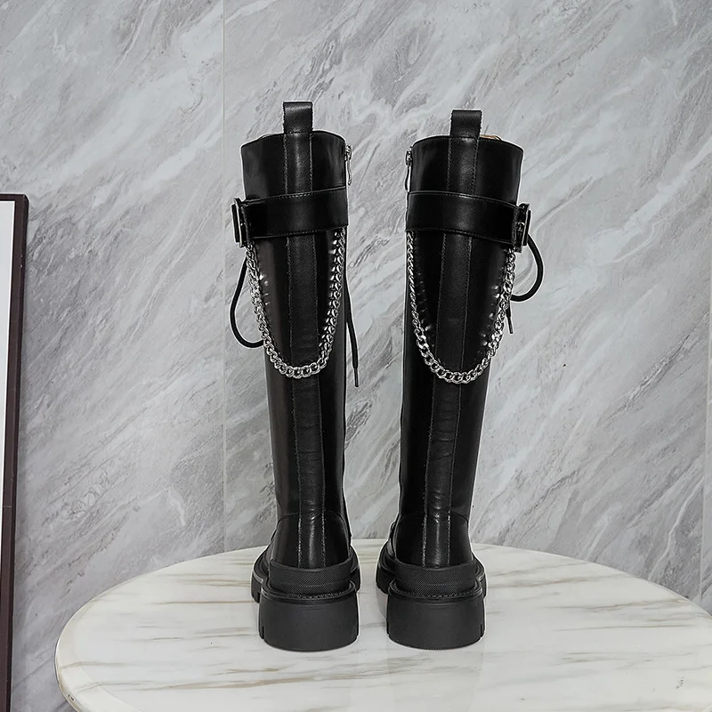 

Shoes Punk Woman Mid-Calf Winter With Chains Modern Women High Street Gothic Motorcycle Boots Botas Mujer