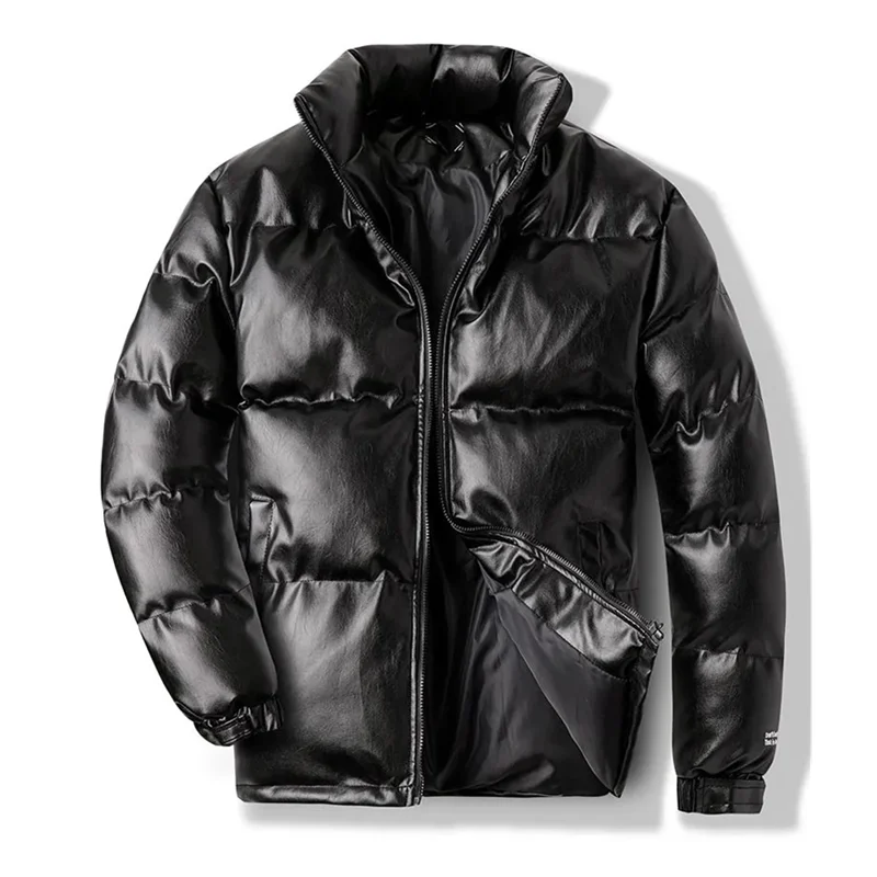 Leather Parkas Men Warm Thick Loose Jackets Coat Winter PU Outdoor Outfits Windproof Solid Harajuku Parka Mens Padded Jacket
