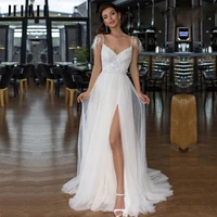 2022 sexy wedding dresses with slit v neck bridal gowns sleeveless backless robe soir%c3%a9e mariage tulle vestidos de noiva